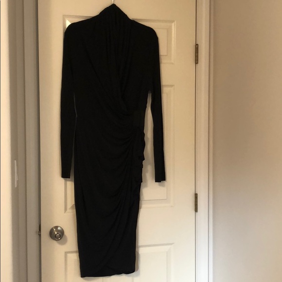All Saints Black gathered wrap style Midi Dress - Picture 1 of 10